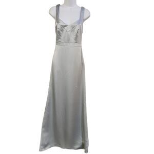 Social Bridesmaids Mist Blue Cross Back Satin Gown Size 6R NWT Bridal Party‎